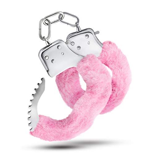 Temptasia Beginner Cuffs 10.5" Pink Faux Fur – Adjustable Metal Handcuffs with Safety Release for BDSM & Role Play
