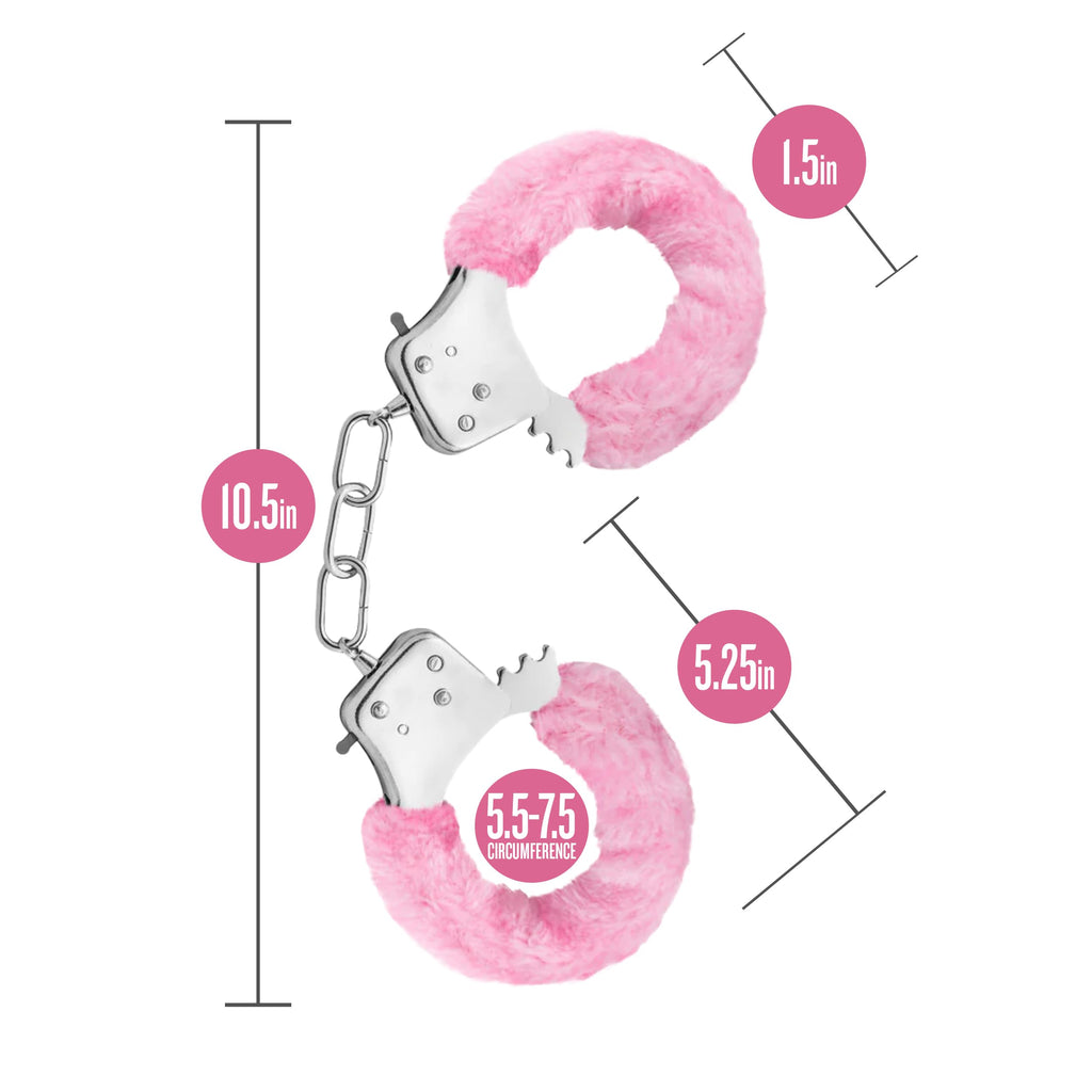 Temptasia Beginner Cuffs 10.5" Pink Faux Fur – Adjustable Metal Handcuffs with Safety Release for BDSM & Role Play