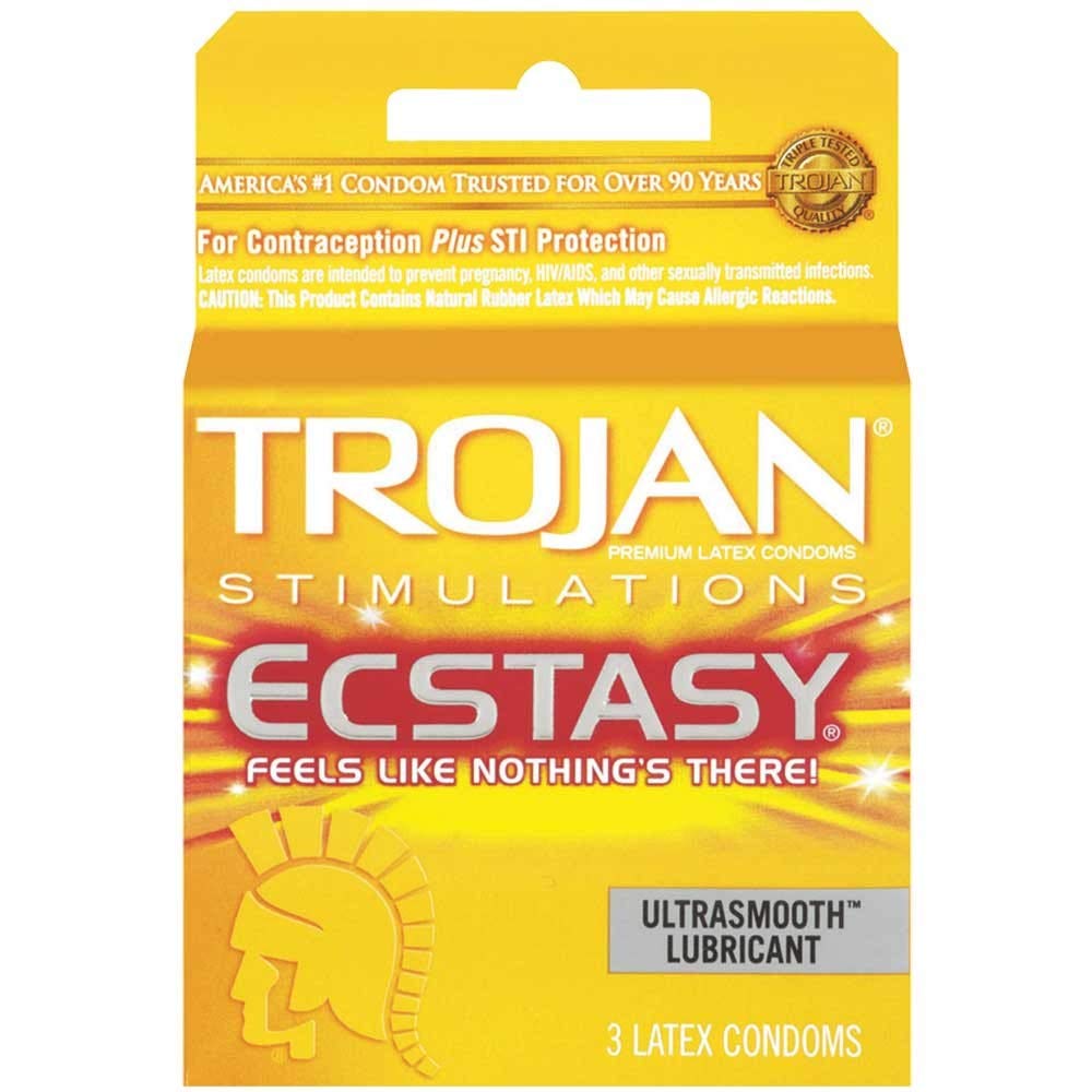 Trojan Ecstasy Ultra Ribbed Condoms – 3 Count, Latex, Ribbed & Dotted for Enhanced Sensation