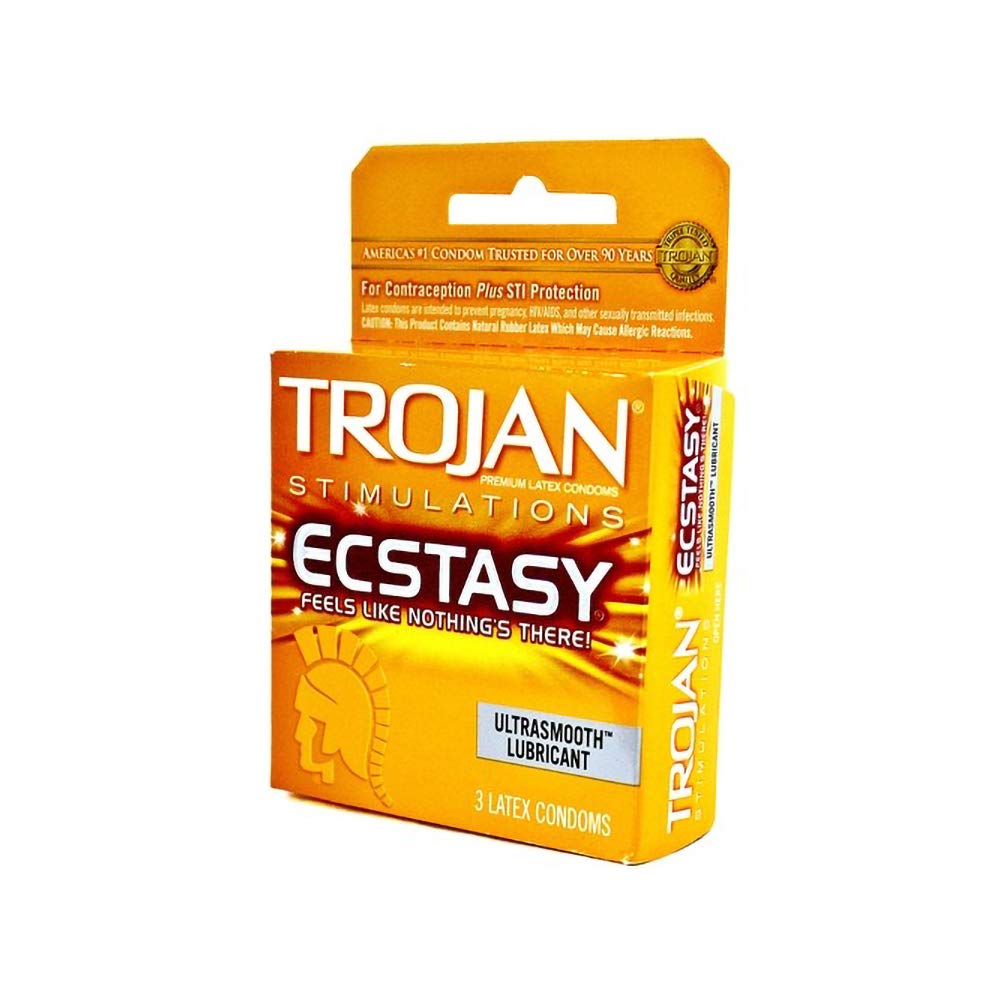 Trojan Ecstasy Ultra Ribbed Condoms – 3 Count, Latex, Ribbed & Dotted for Enhanced Sensation