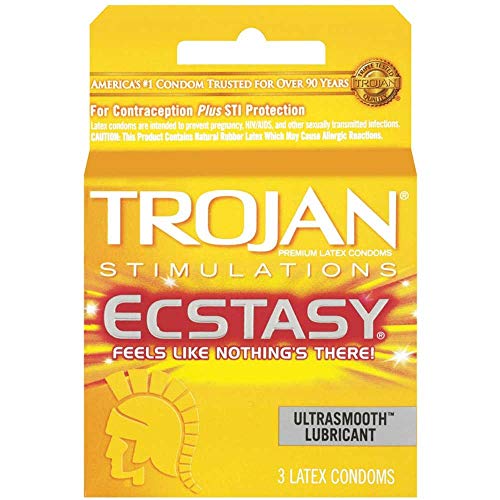 Trojan Ecstasy Ultra Ribbed Condoms – 3 Count, Latex, Ribbed & Dotted for Enhanced Sensation