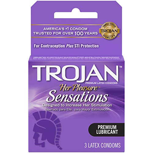 Trojan Her Pleasure Lubricated Latex Condoms, 3 Count – Trusted Protection Designed for Her Comfort