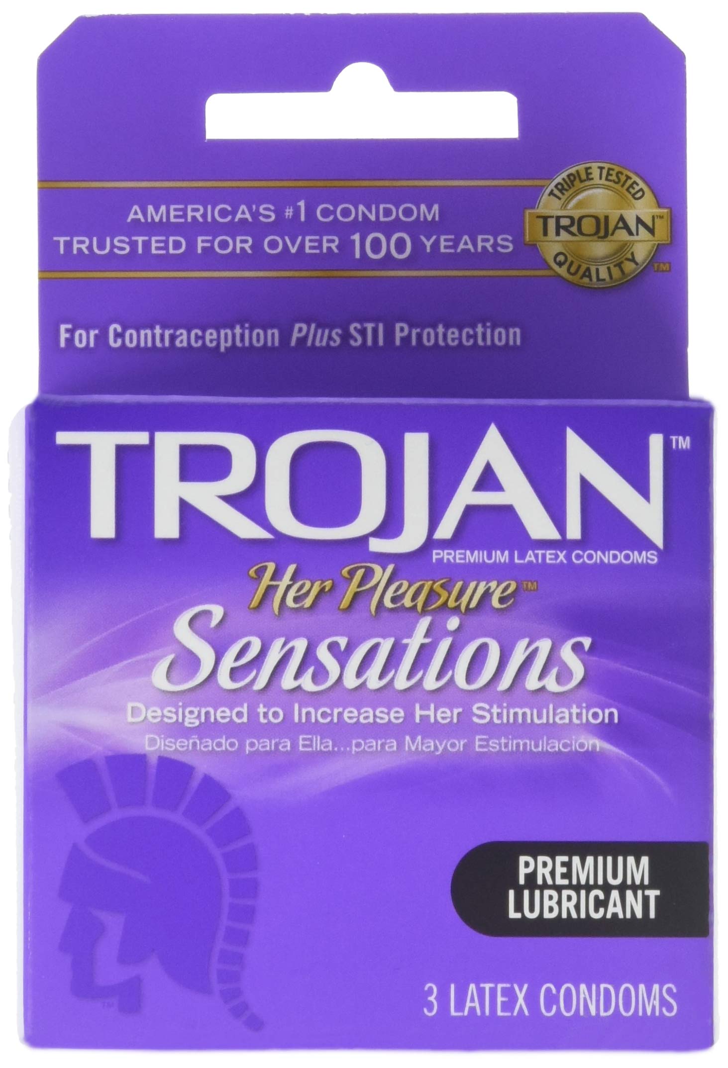 Trojan Her Pleasure Sensations Lubricated Latex Condoms - 3 Count Pack