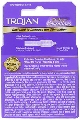 Trojan Her Pleasure Sensations Lubricated Latex Condoms - 3 Count Pack